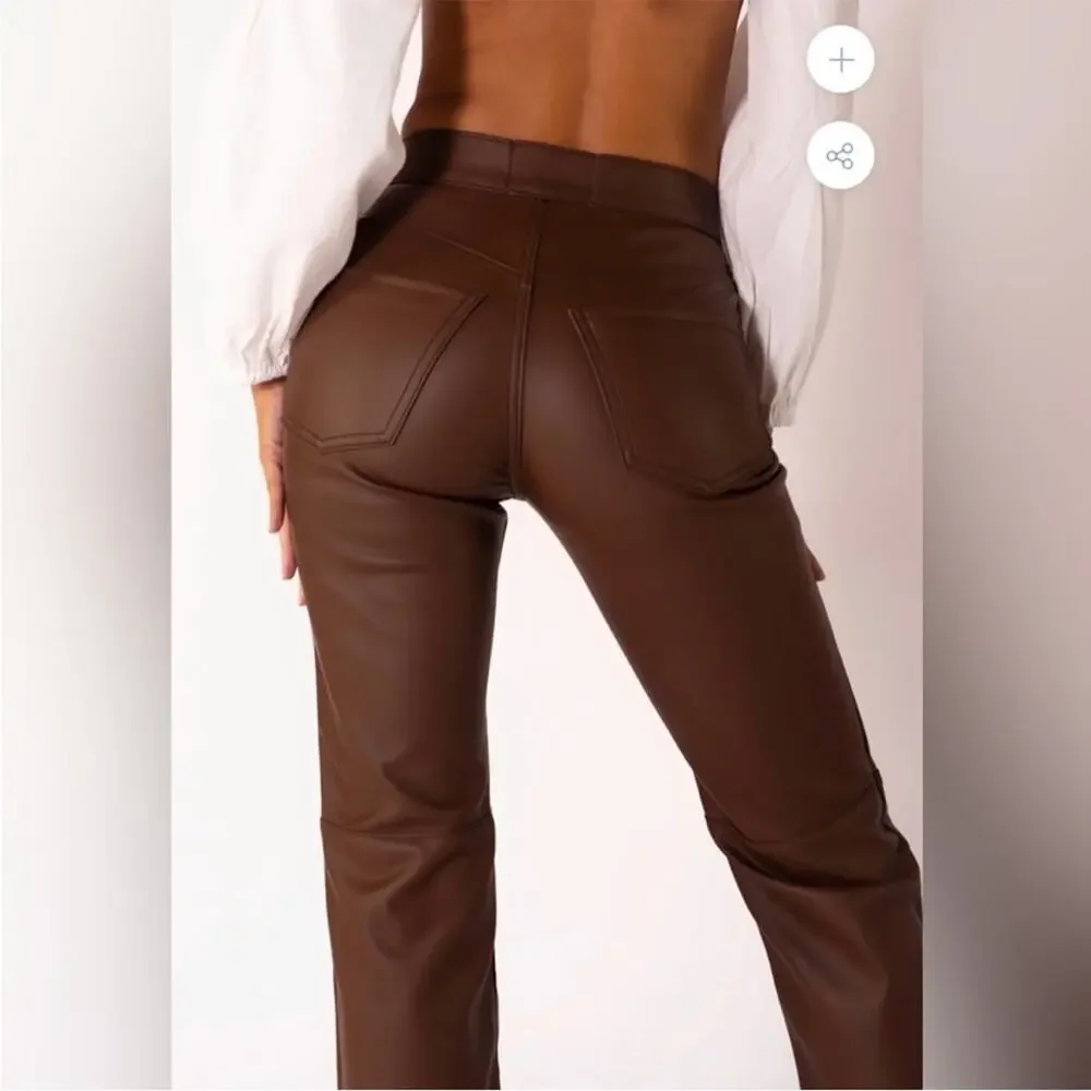 Revive revolve brown faux leather 909 High Street pants straight flare  fall - Picture 2 of 15
